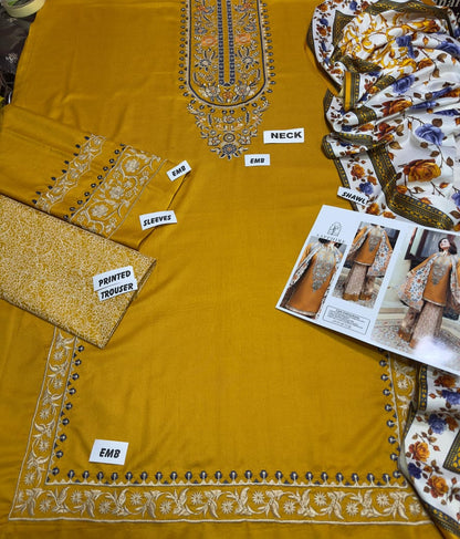 Sapphire D # 175- 01 | 3PC Luxury Dhanak | Printed Wool Shawl