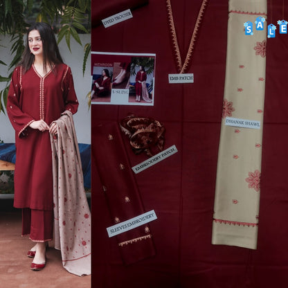 Aisling D # 07 - 01 | 3PC Luxury Dhanak | Couture Wool Embroidered Shawl