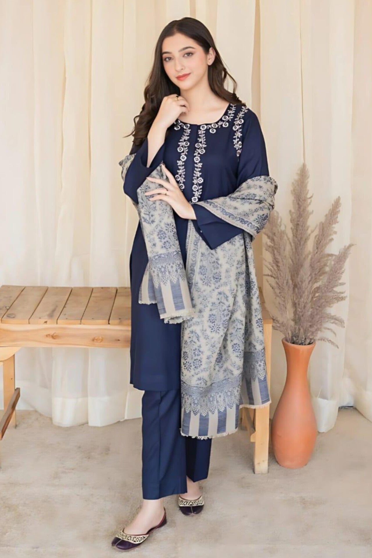 Aisling D # 11 - 01 | 3PC Luxury Dhanak | Couture Wool Print Shawl