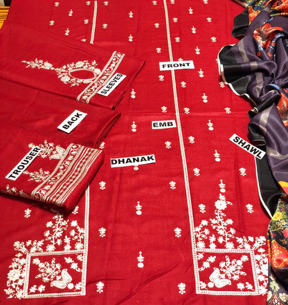 Urge D # 100 - 01 | 3PC Luxury Dhanak | Digital Printed Twill Pashmina Wool Shawl