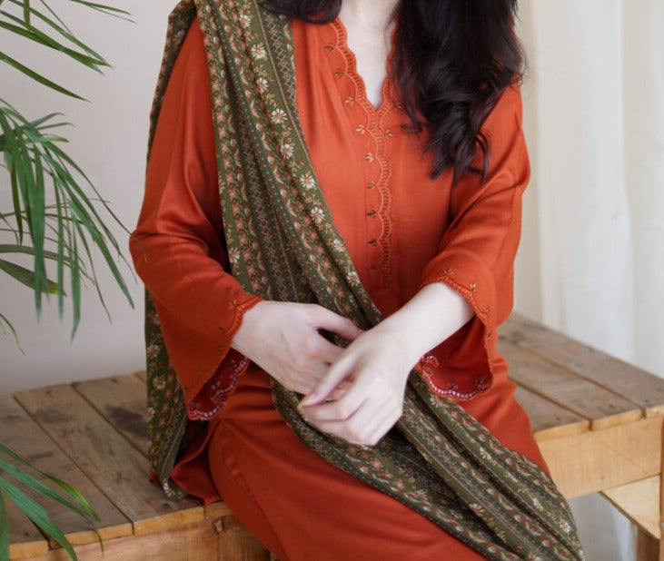 Aisling D # 120- 01| 3PC Luxury Dhanak | print twill Pashmina wool shawl