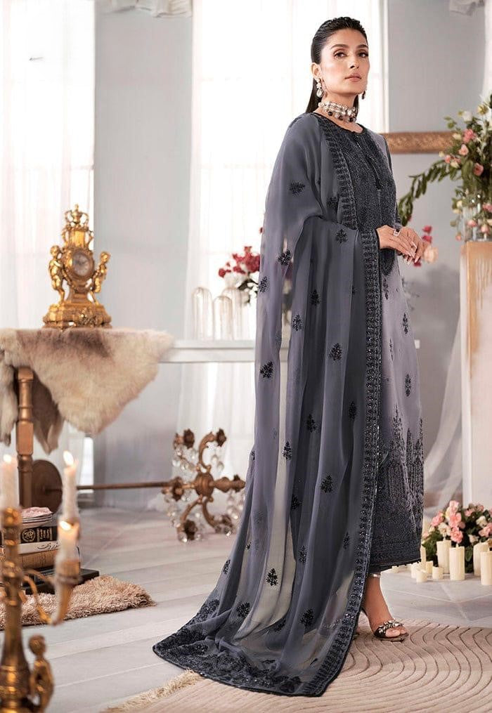 Alvion D # 228 - 01 | 3pc Luxury Velvet | Embroidered Pure Chiffon Dupatta
