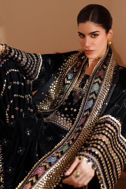 Alvion D # 224 - 01 | 3pc Luxury Velvet | Embroidered Chiffon With Velvet Boders