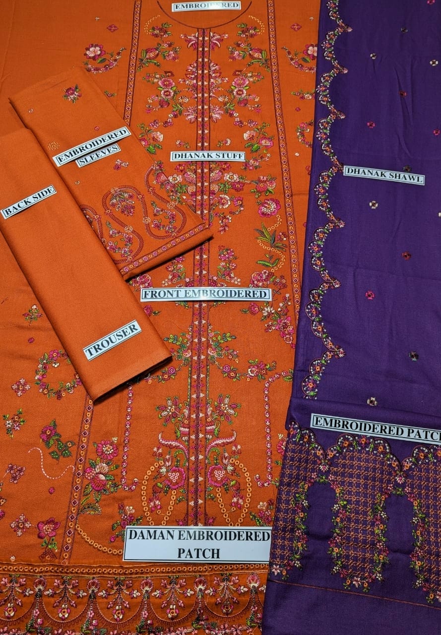 Hussain Rehar D # 172- 01 | 3PC Luxury Dhanak | Dhanak Embroidered Shawl