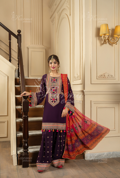 Karma D # 191 - 02 | 3PC Luxury Dhanak | Printed Wool Shawl
