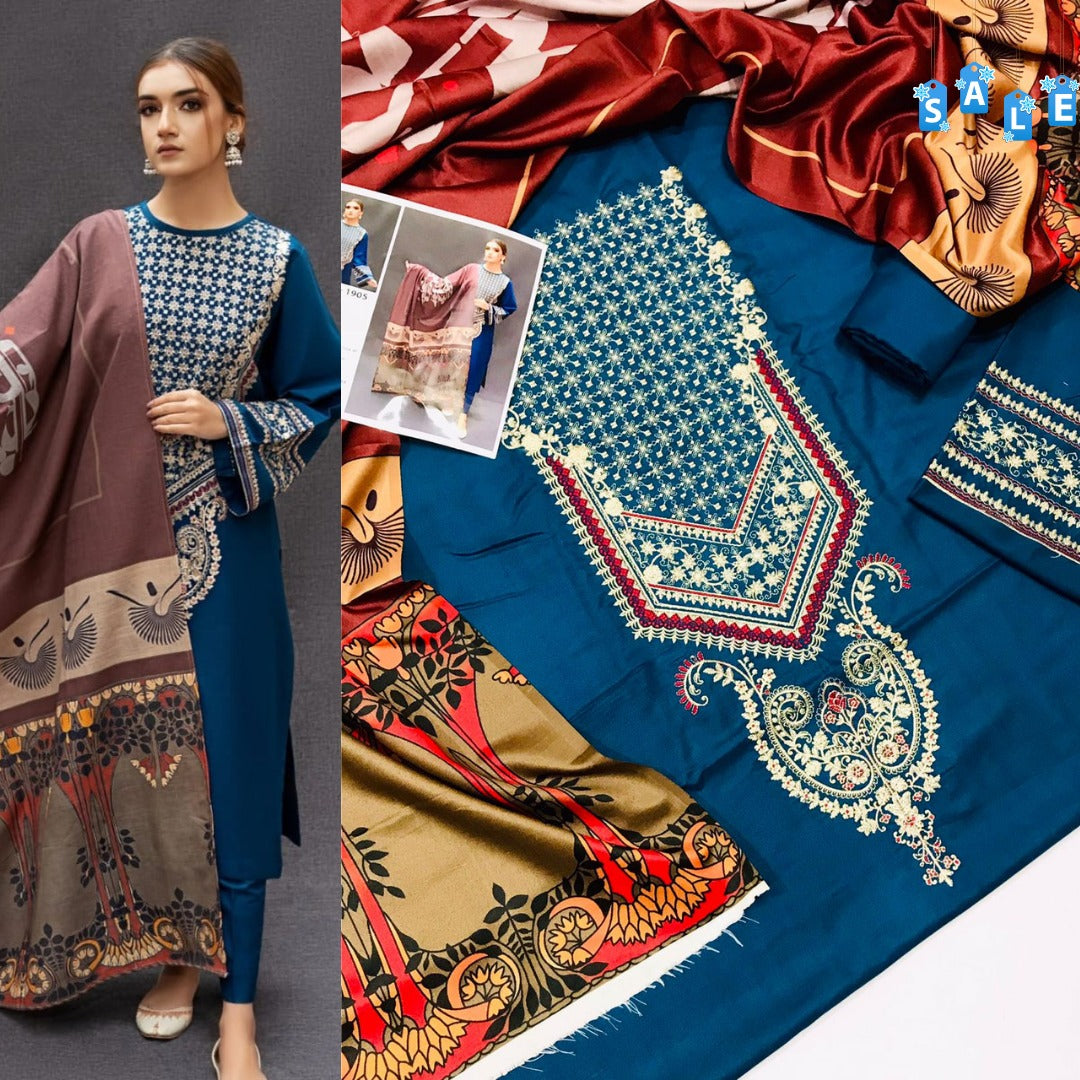 Urge D # 02 - 01 | 3PC Luxury Dhanak | Couture Wool Print Shawl