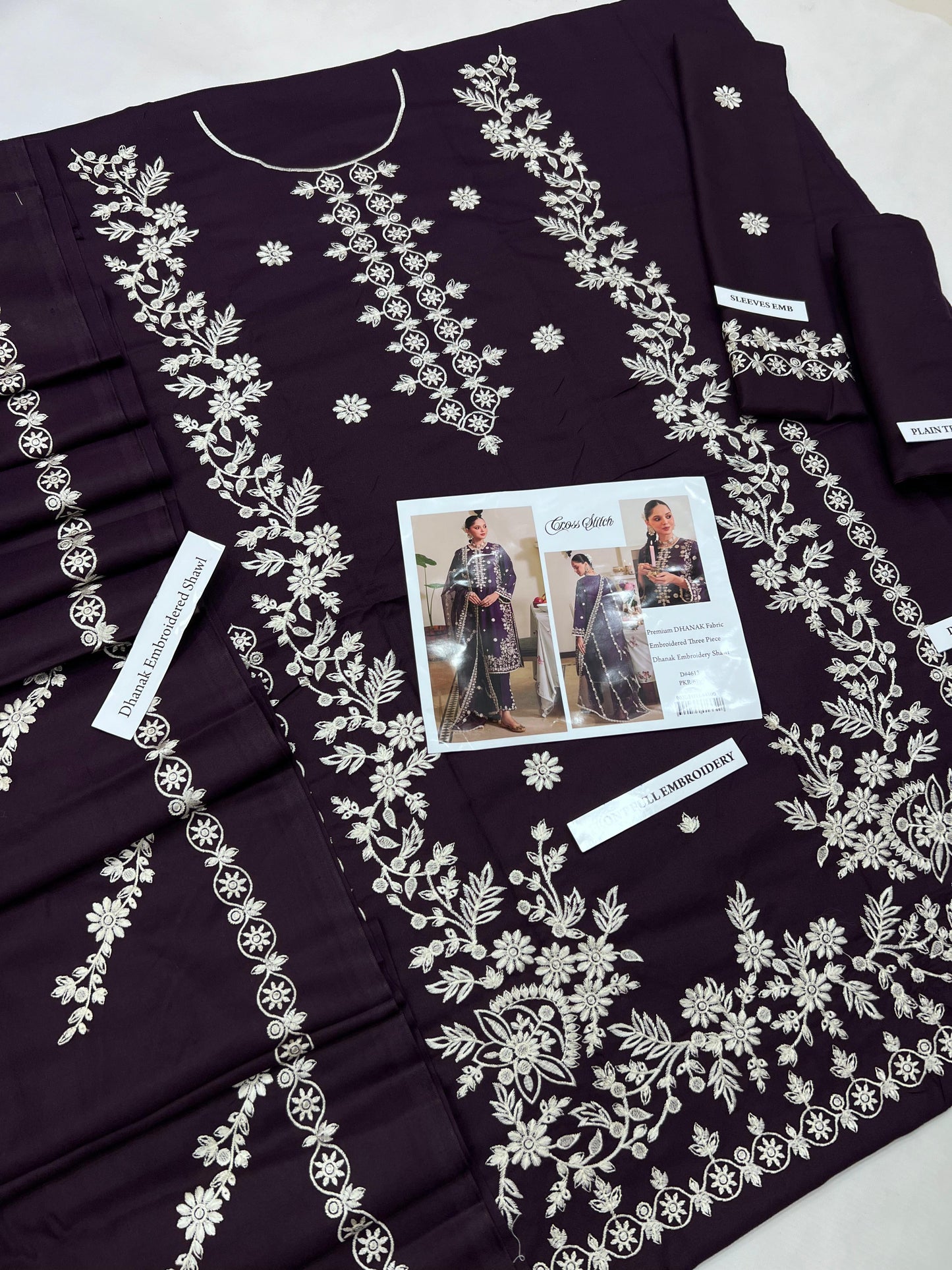 Cross stitch D # 131- 01| 3PC Luxury Dhanak | Dhanak embroidered wool shawl