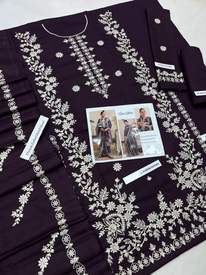 Cross stitch D # 131- 01| 3PC Luxury Dhanak | Dhanak embroidered wool shawl