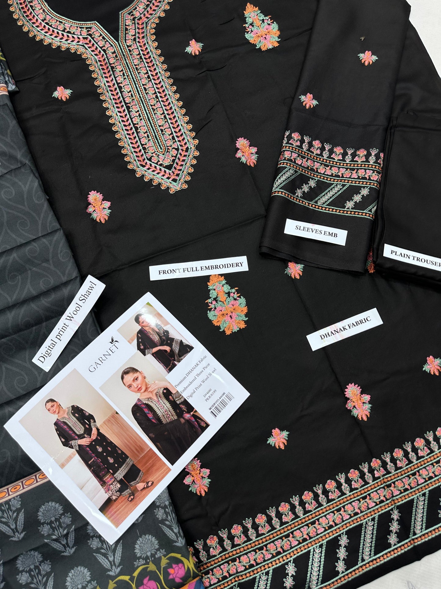 Garnet D # 208 - 01 | 3PC Luxury Dhanak | Digital Wool Shawl