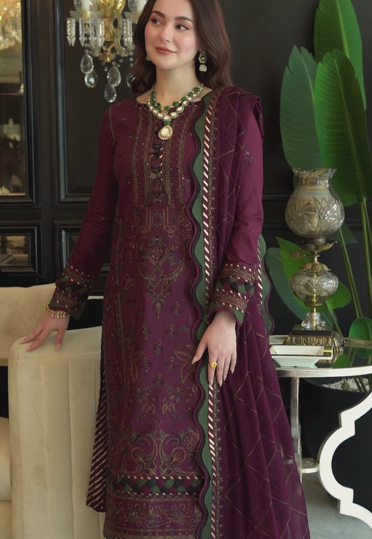Asim jofa D # 129- 01| 3PC Luxury Dhanak | Dhanak embroidered wool shawl