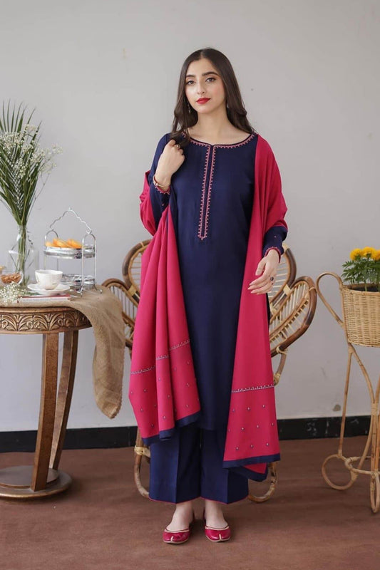 Aisling D # 14 - 01 | 3PC Luxury Dhanak | Culture wool Embroidered shawl