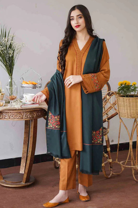 Aisling D # 03 - 01 | 3PC Luxury Dhanak | Couture Wool Embroidered Shawl