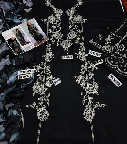 Coco by zara Shahjahan # 146 - 01| 3PC Luxury Dhanak |printed Shawl