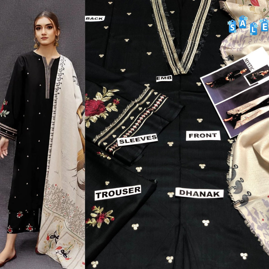 Urge D # 01 - 01 | 3PC Luxury Dhanak | Couture Wool Print Shawl