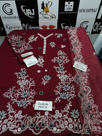 Image D # 195 - 01 | 3PC Luxury Lawn | Slub Khaddi Embroidered Duppata