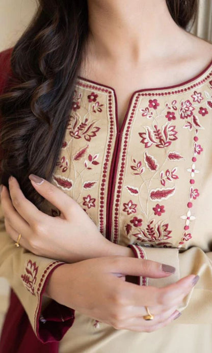 Aisling D # 08 - 01 | 3PC Luxury Dhanak | Couture Wool Embroidered Shawl