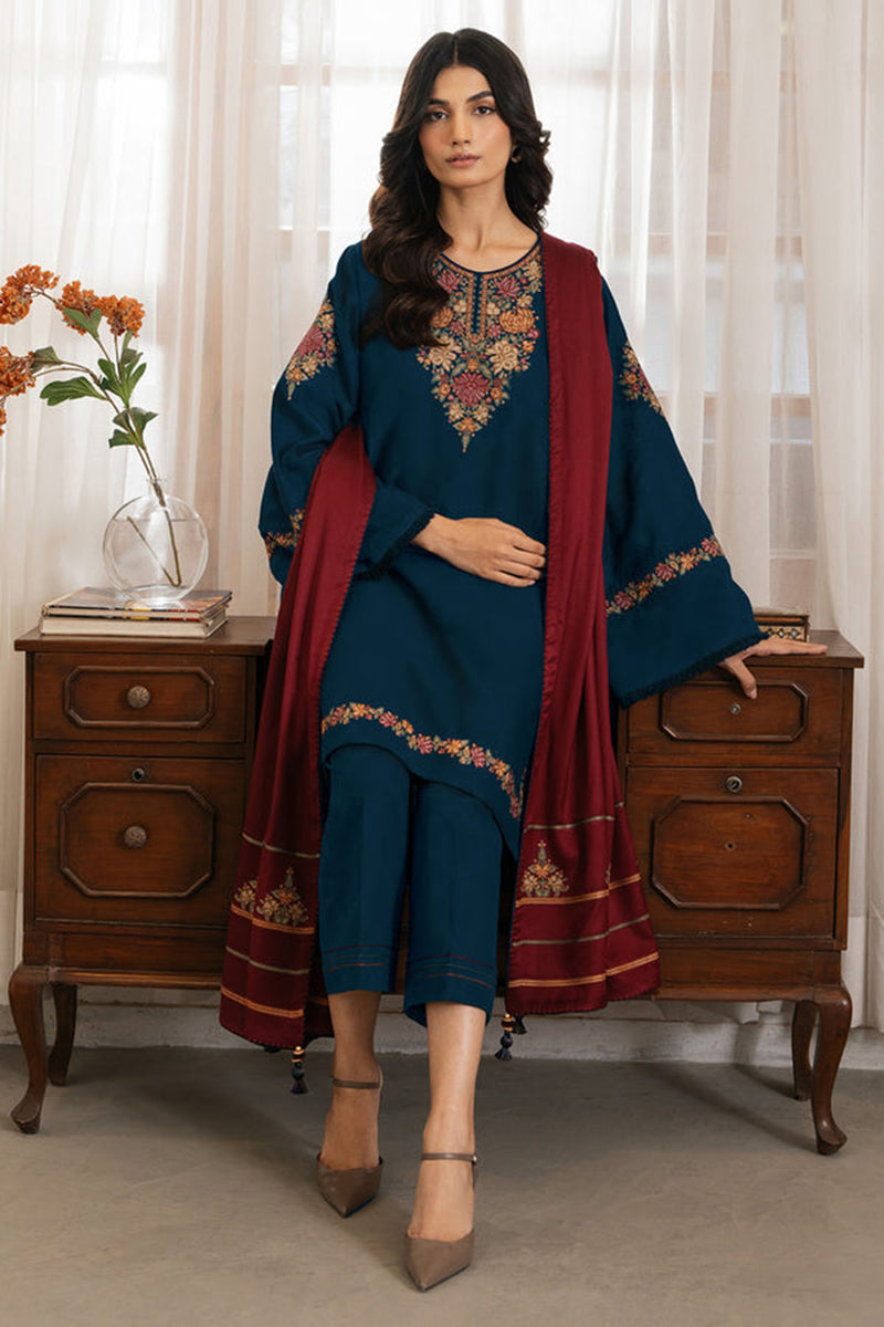 JAZMIN D # 133- 01| 3PC Luxury Dhanak | Dhanak embroidered shawl