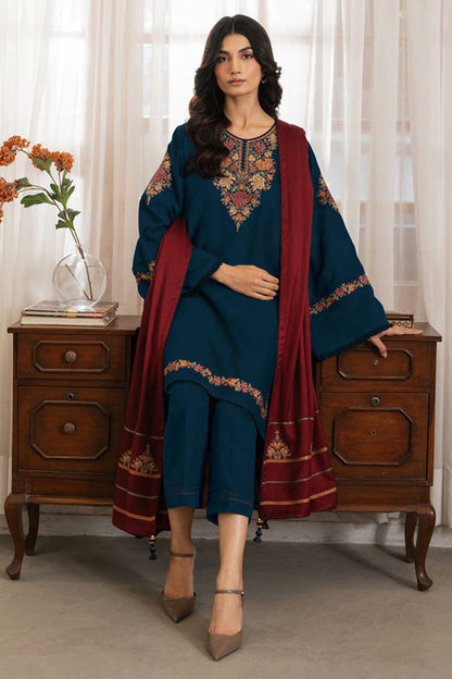 JAZMIN D # 133- 01| 3PC Luxury Dhanak | Dhanak embroidered shawl