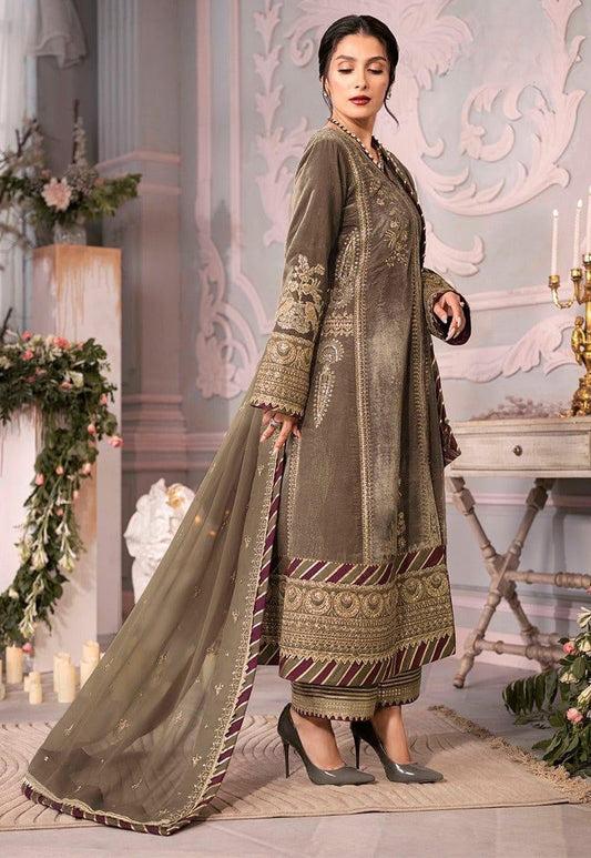Alvion D # 221 - 01 | 3pc Luxury Velvet | Pure Chiffon Embroidered Dupatta