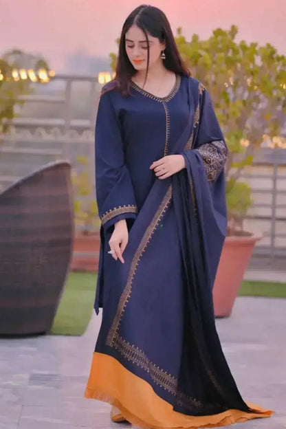 Sapphire 161- 01 3PC Luxury Dhanak | Dhanak wool Shawl