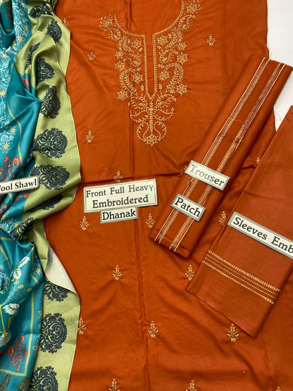 Urge D # 273 - 01 | 3pc Luxury Dhanak Embroidered Shirt | Wool Shawl