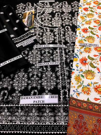 Hussain Rehar D # 118- 01| 3PC Luxury Dhanak | print twill Pashmina wool shawl