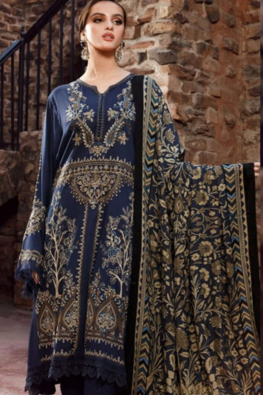 Maria.B D # 107 - 01 | 3PC Luxury Dhanak | printed wool Shawl