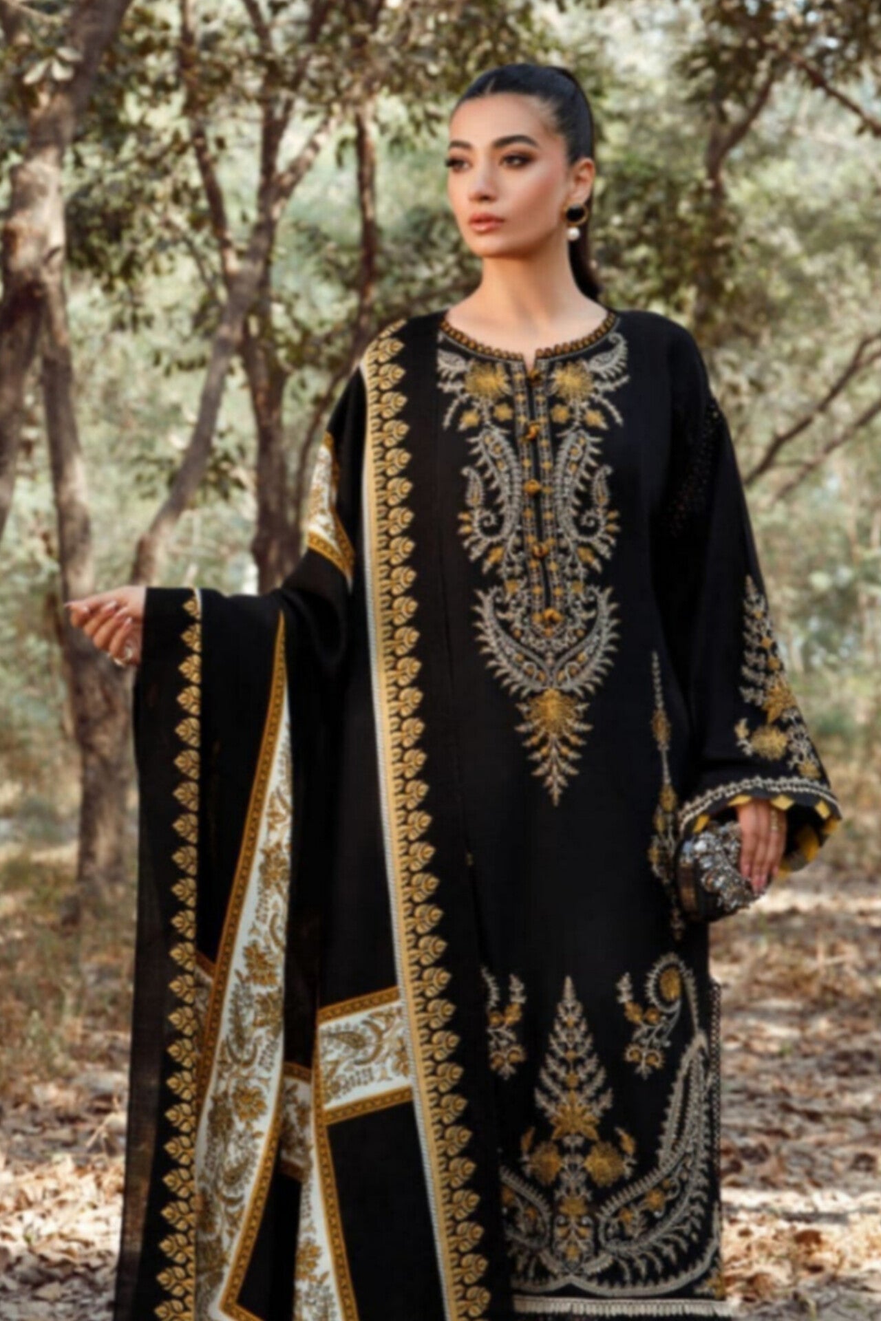 Maria.B D # 110- 02| 3PC Luxury Dhanak | printed wool Shawl
