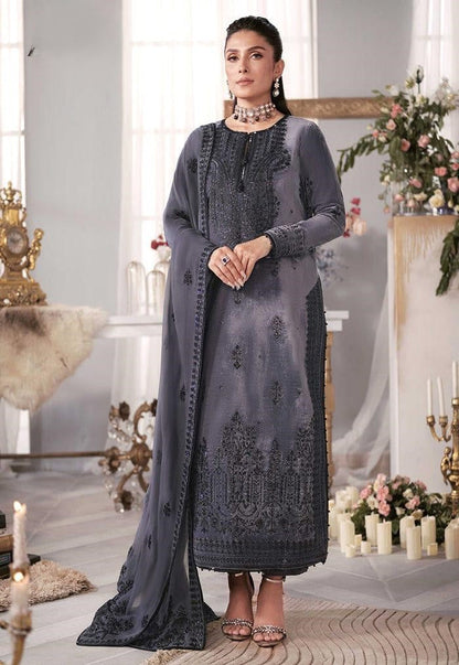 Alvion D # 228 - 01 | 3pc Luxury Velvet | Embroidered Pure Chiffon Dupatta