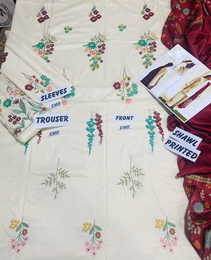 Coco by zara Shahjahan # 149 - 01| 3PC Luxury Dhanak |printed Shawl