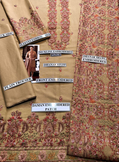 Bareeze 160- 01 3PC Luxury Dhanak |Embroidered Dhanak Shawl
