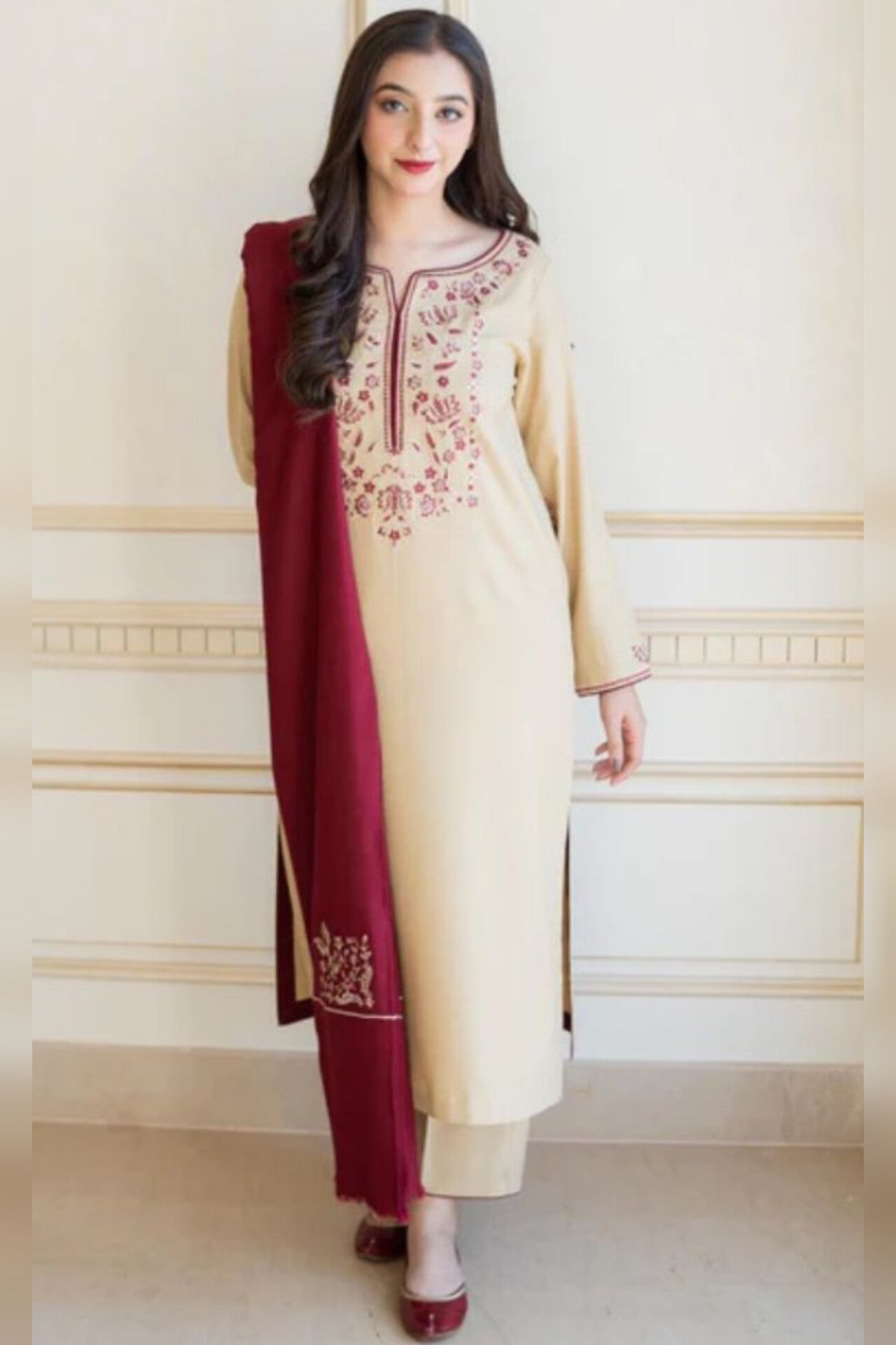 Aisling D # 08 - 01 | 3PC Luxury Dhanak | Couture Wool Embroidered Shawl