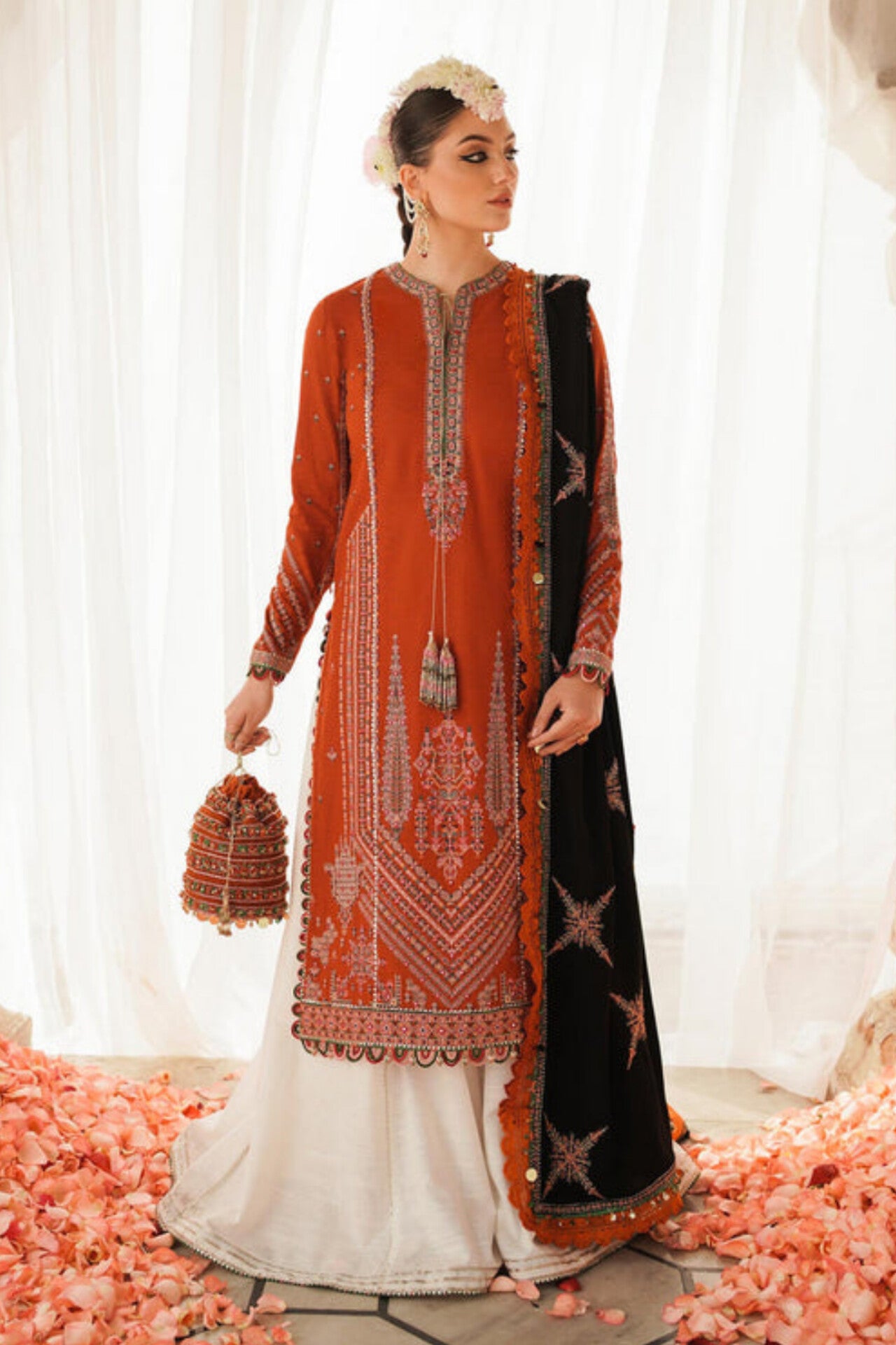 Hussain Rehar D # 180- 01 | 3PC Luxury Dhanak | Dhanak Embroidered Shawl