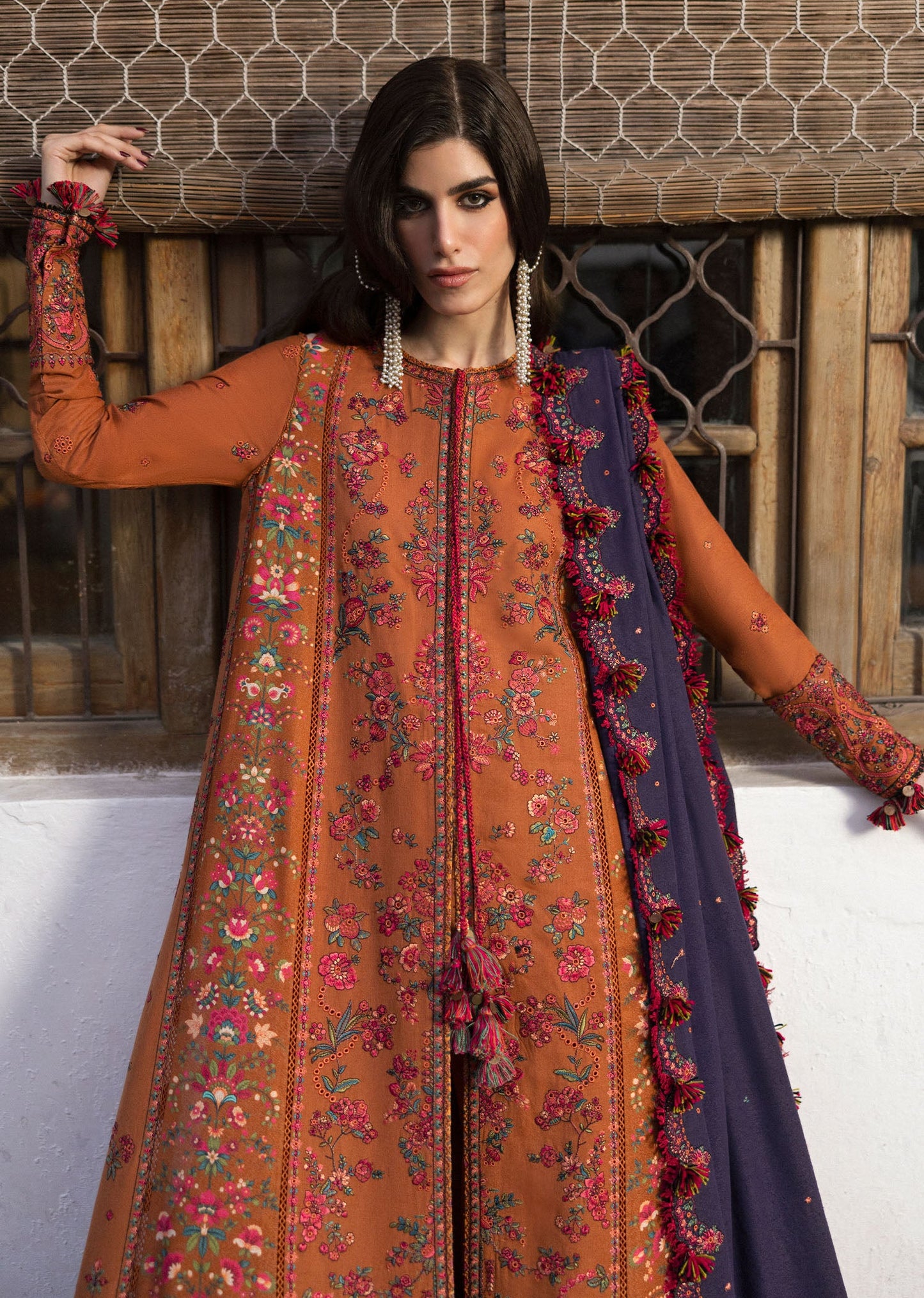 Hussain Rehar D # 172- 01 | 3PC Luxury Dhanak | Dhanak Embroidered Shawl