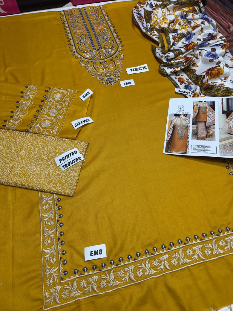 Sapphire D # 175- 01 | 3PC Luxury Dhanak | Printed Wool Shawl