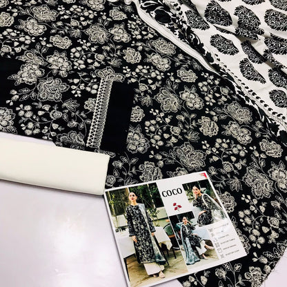 Coco By Zara Shahjahan D # 188 - 01 | 3PC Luxury Dhanak | Digital Printed Twill Pashmina Wool Shawl