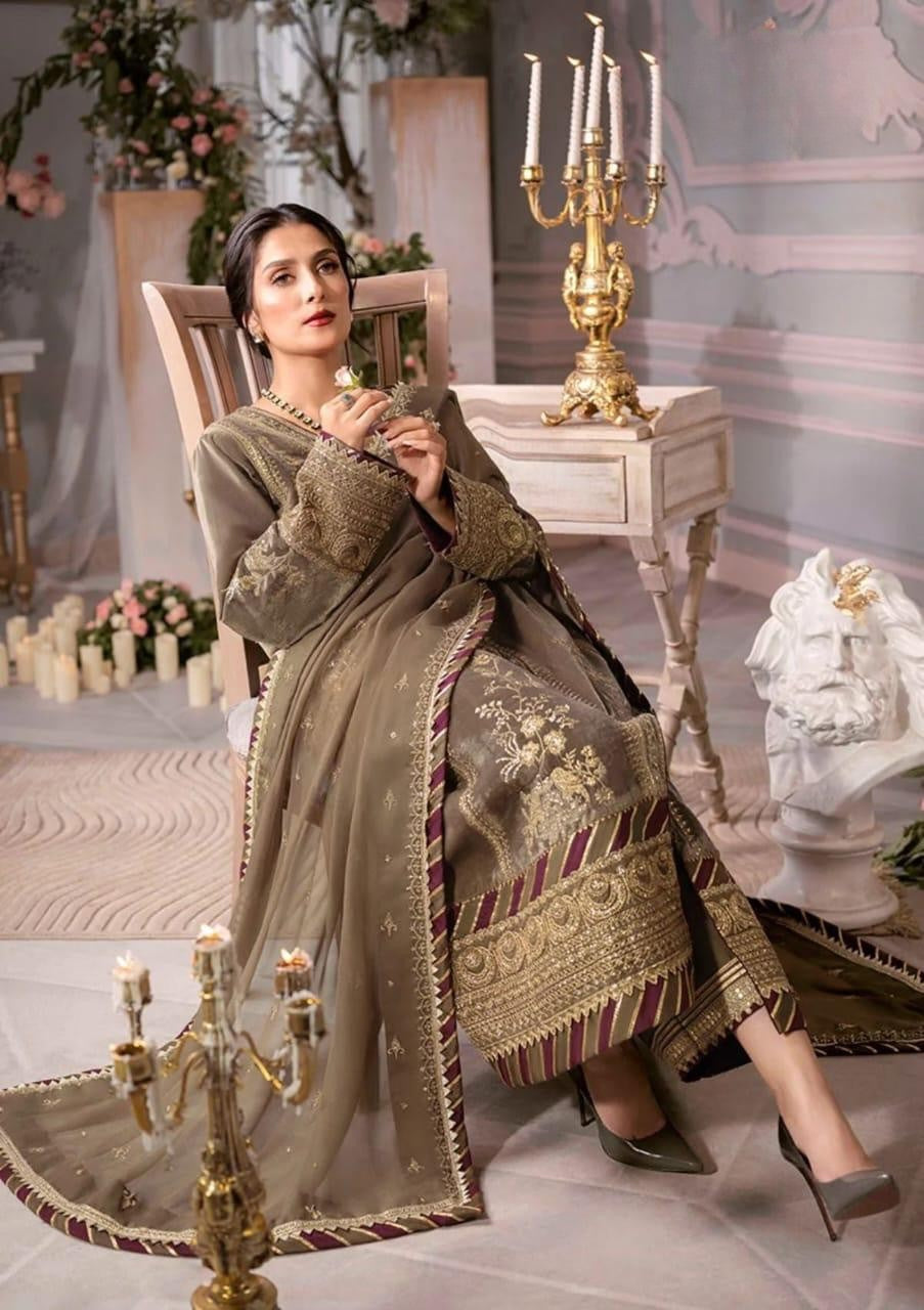 Alvion D # 221 - 01 | 3pc Luxury Velvet | Pure Chiffon Embroidered Dupatta