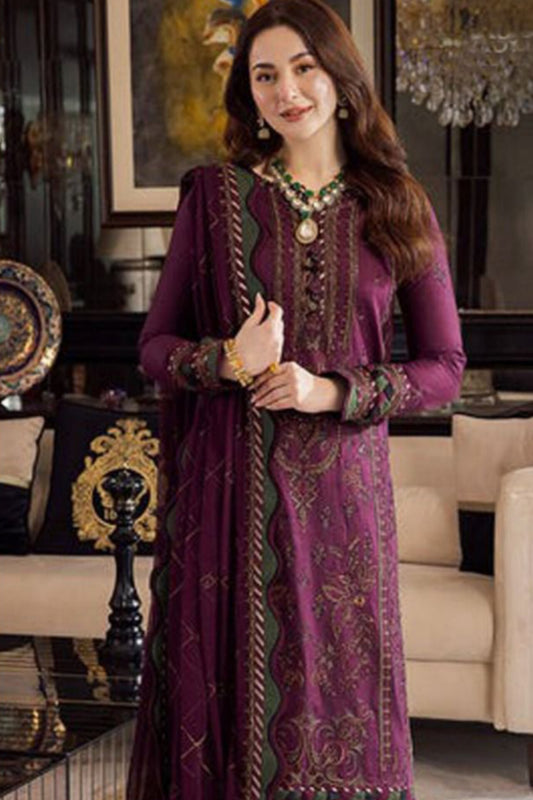 Asim jofa D # 129- 01| 3PC Luxury Dhanak | Dhanak embroidered wool shawl