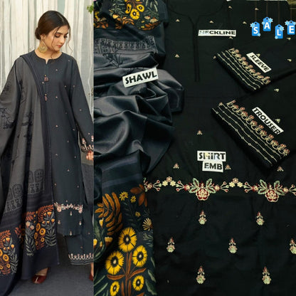 Urge D # 19 - 01 | 3PC Luxury Dhanak | Culture wool Print shawl