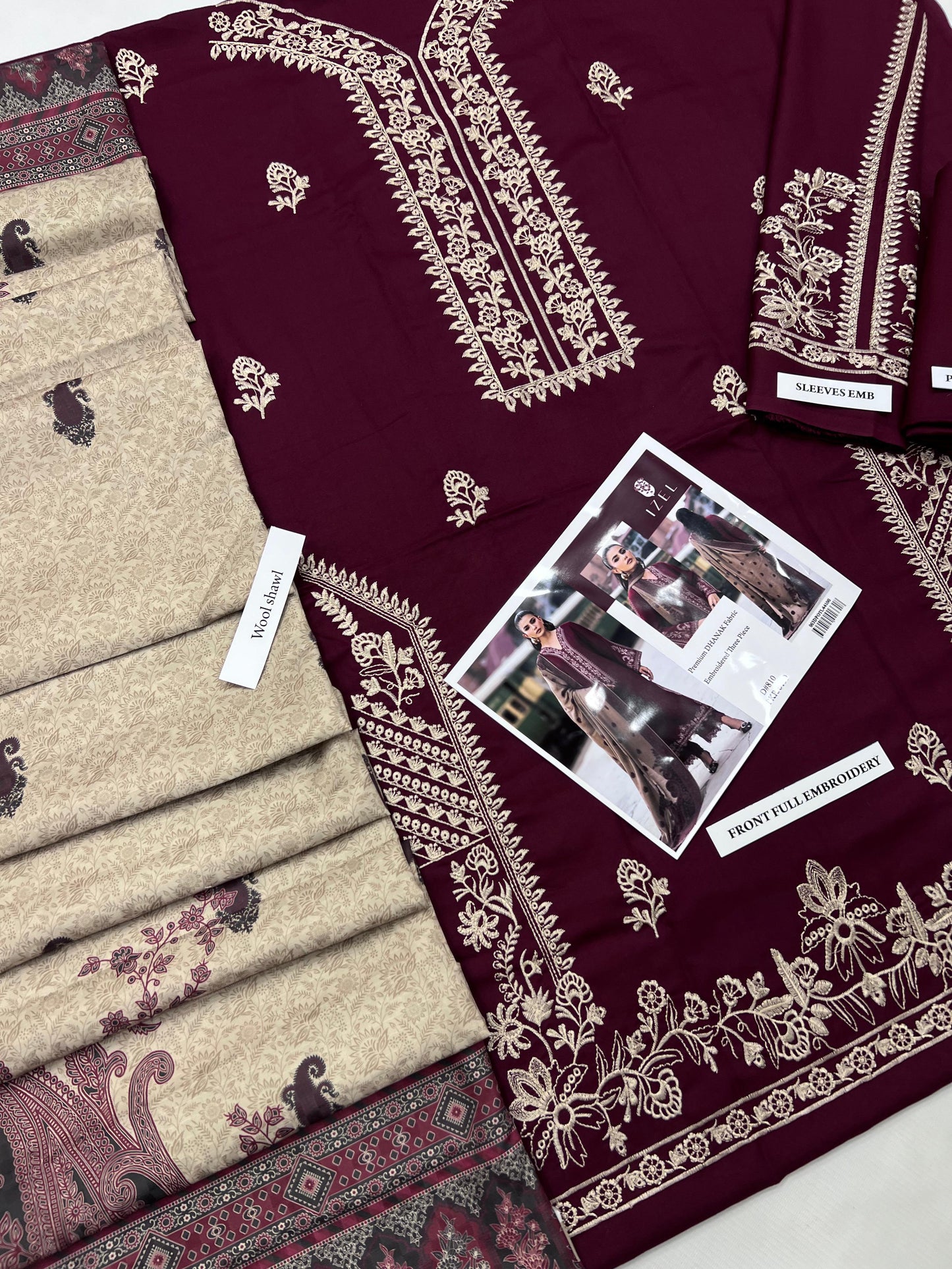 Izel B D # 32 - 01 | 3PC Luxury Dhanak | Dhanak Digital wool Shawl