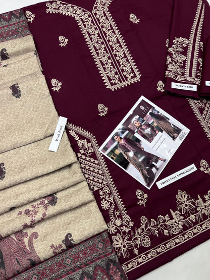 Izel B D # 32 - 01 | 3PC Luxury Dhanak | Dhanak Digital wool Shawl