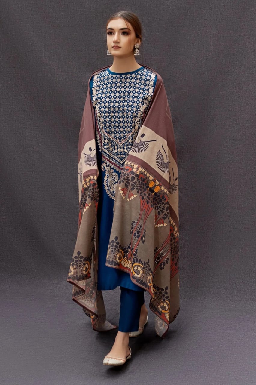 Urge D # 02 - 01 | 3PC Luxury Dhanak | Couture Wool Print Shawl